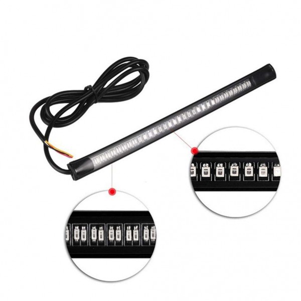 Motorcycle Flexible 48LED Brake Turn Signal Light Strip License Plate Tail