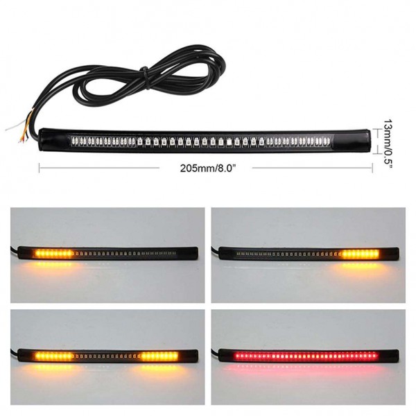 Motorcycle Flexible 48LED Brake Turn Signal Light Strip License Plate Tail