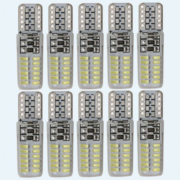 10pcs T10 W5W 24SMD 3014 LED Silica Tail Lights Brake Stop Rear Lamp