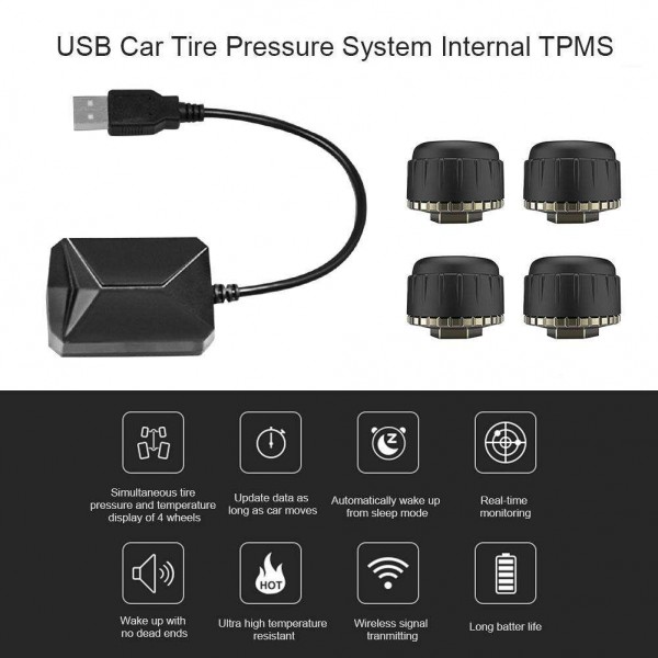 USB Car TPMS Tire Pressure Monitor Alarm System for Android Video Player