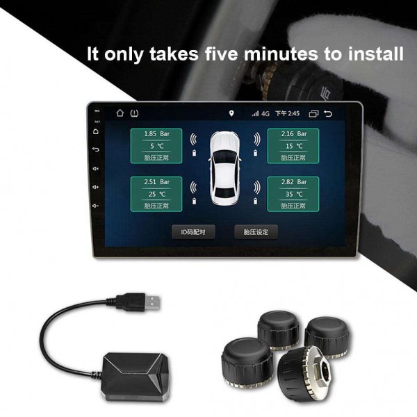 USB Car TPMS Tire Pressure Monitor Alarm System for Android Video Player