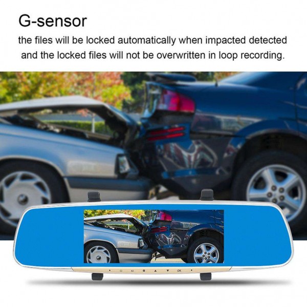 7in LCD Dual Lens 1080P Car Rearview Mirror DVR Camera G-sensor Dash Cam