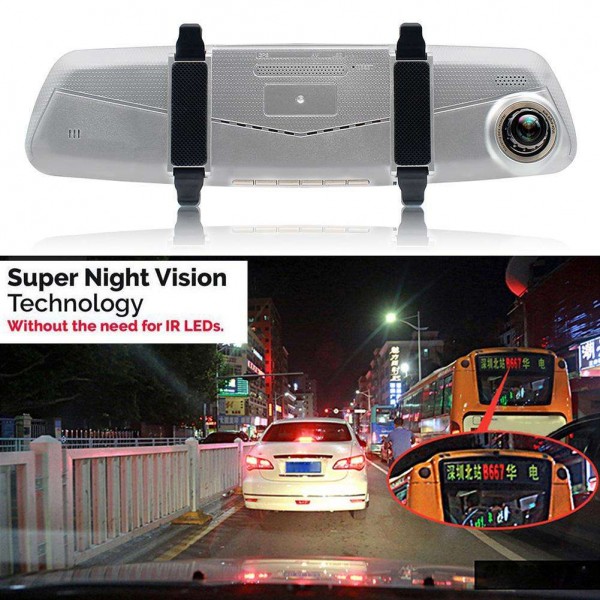 7in LCD Dual Lens 1080P Car Rearview Mirror DVR Camera G-sensor Dash Cam