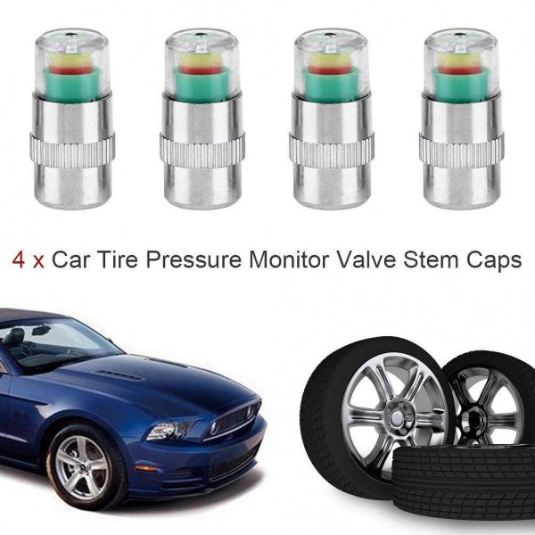 4pcs 2.4Bar Car Auto Tire Pressure Monitor Valve Stem Caps Indicator Covers