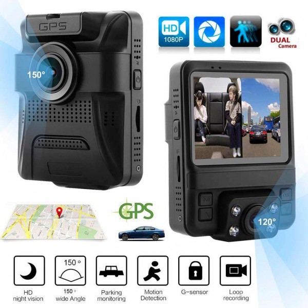 Mini Hidden 2.4in Dual Lens 1080P Car DVR Camera Night Vision Dash Cam GPS