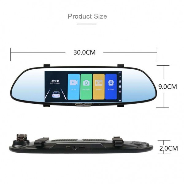 V37 120 Degree Rear Mirror Car Camera 7 Inch 1080P 12MP Night Vision Dash