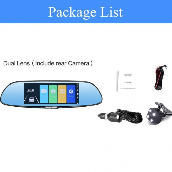 V37 120 Degree Rear Mirror Car Camera 7 Inch 1080P 12MP Night Vision Dash