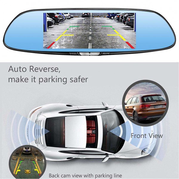 V37 120 Degree Rear Mirror Car Camera 7 Inch 1080P 12MP Night Vision Dash