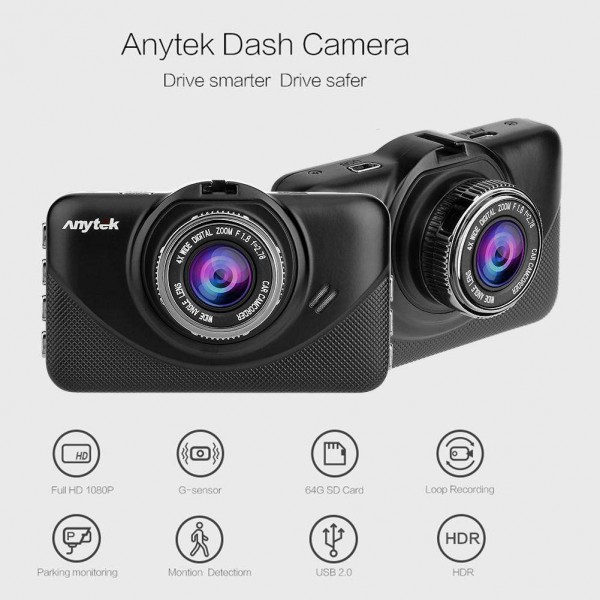 Anytek K18+ 3.0in 1080P FHD Car DVR Camera Video Recorder HDR Dash Cam