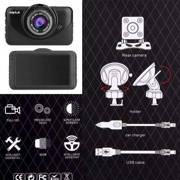 Anytek K18+ 3.0in 1080P FHD Car DVR Camera Video Recorder HDR Dash Cam