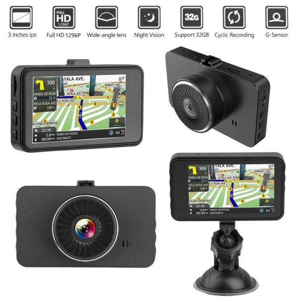 3.0in 1296P Car DVR Camera Video Recorder G-Sensor IR Night Vision Dash Cam