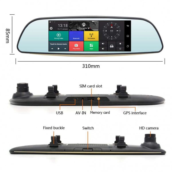 Junsun E515 3G Android 5.0 6.5 Inch FHD 1080P GPS Car DVR Rearview Camera