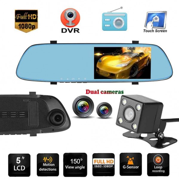 Anytek T22 5.0in IPS Dual Lens FHD 1080P Car DVR Camera G-sensor Dash Cam