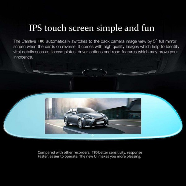 Anytek T80 7in 1080P Car Rearview Mirror DVR Camera Night Vision Dash Cam