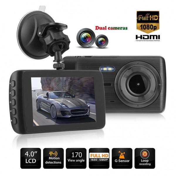 V40 3.8in Dual Lens 1080P Car Rearview Mirror DVR Camera G-sensor Dash Cam