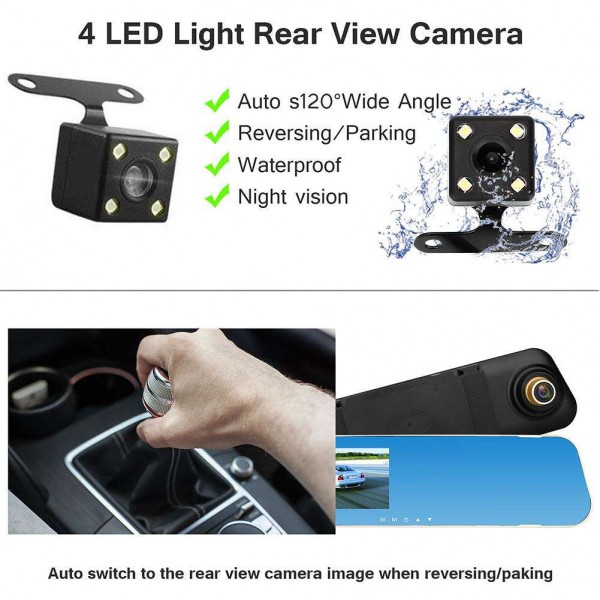 V40 3.8in Dual Lens 1080P Car Rearview Mirror DVR Camera G-sensor Dash Cam