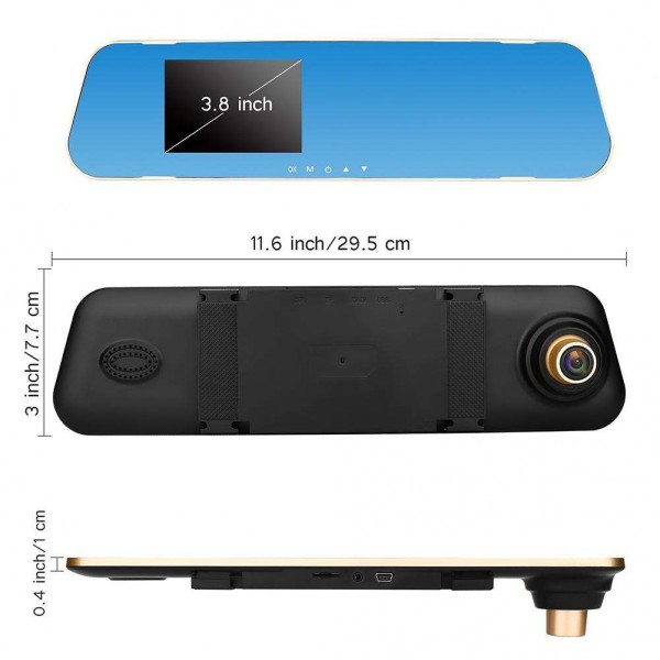 V40 3.8in Dual Lens 1080P Car Rearview Mirror DVR Camera G-sensor Dash Cam