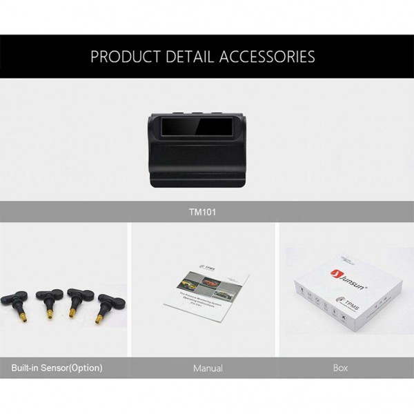 JUNSUN Solar Car TPMS Tire Pressure Monitoring System w/ 4 Internal Sensors