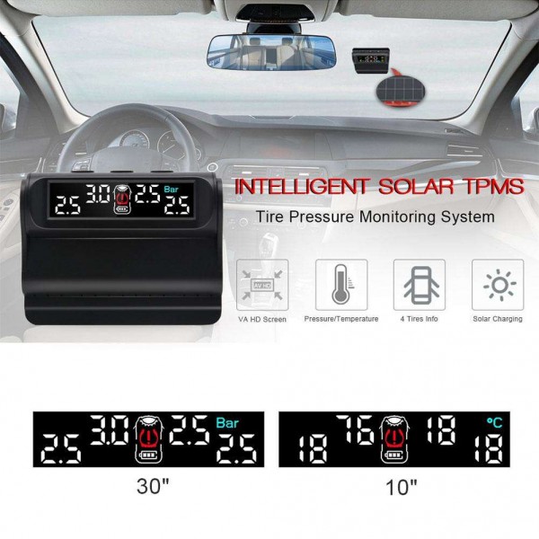 JUNSUN Solar Car TPMS Tire Pressure Monitoring System w/ 4 Internal Sensors