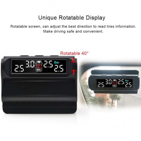 JUNSUN Solar Car TPMS Tire Pressure Monitoring System w/ 4 Internal Sensors