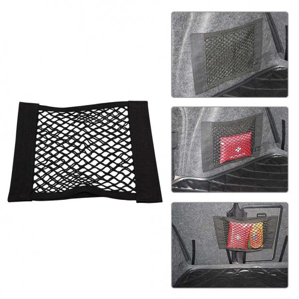 Car Back Rear Trunk Seat Elastic String Dual Layer Net Mesh Storage Bag