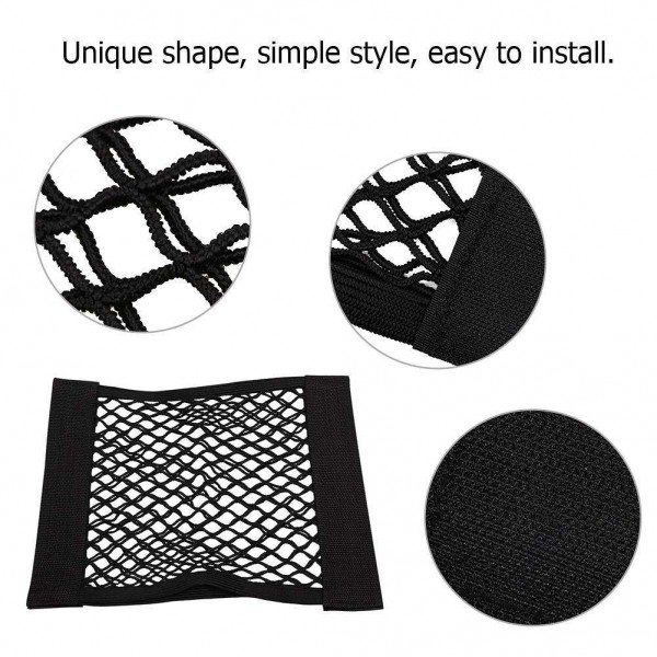 Car Back Rear Trunk Seat Elastic String Dual Layer Net Mesh Storage Bag