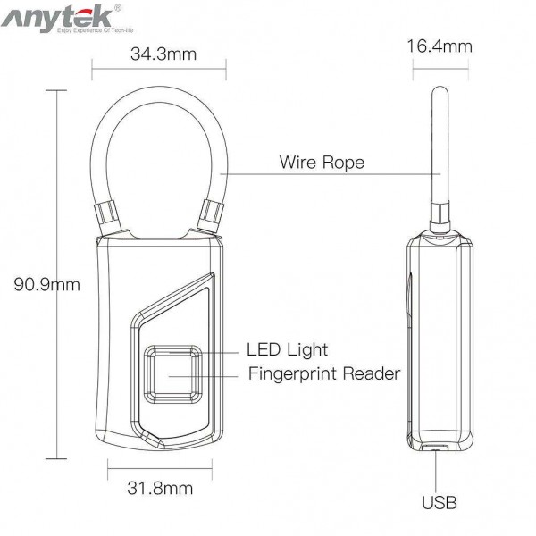 Anytek L1 Fingerprint Lock Waterproof Anti-theft Door Suitcase Padlock