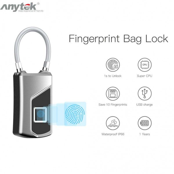 Anytek L1 Fingerprint Lock Waterproof Anti-theft Door Suitcase Padlock