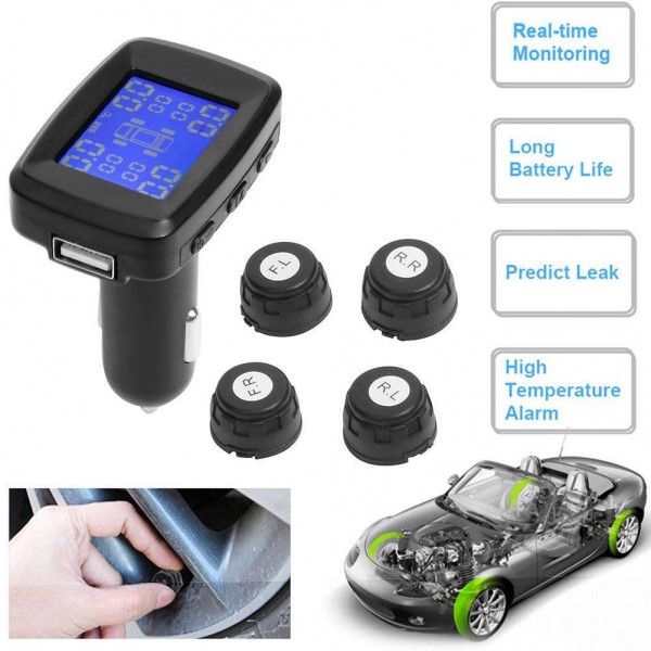 Car Wireless TPMS Tire Pressure Monitoring System LCD Display with 4 Sensor