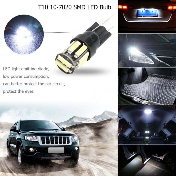 1 Pair DC 12V T10 7020 10SMD Car LED Wedge Light Reading License Plate Lamp