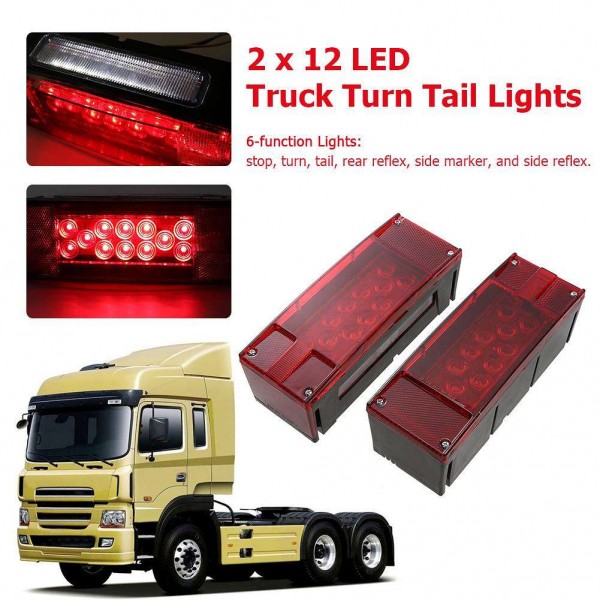 Left+Right LED Red Trailer Boat Rectangle Stud Stop Turn Tail Lights