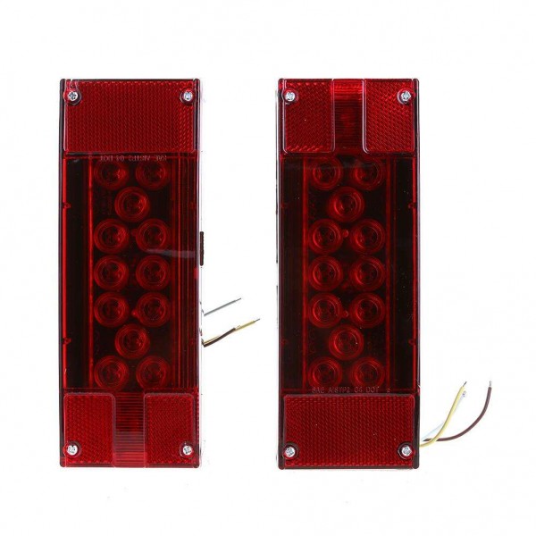 Left+Right LED Red Trailer Boat Rectangle Stud Stop Turn Tail Lights