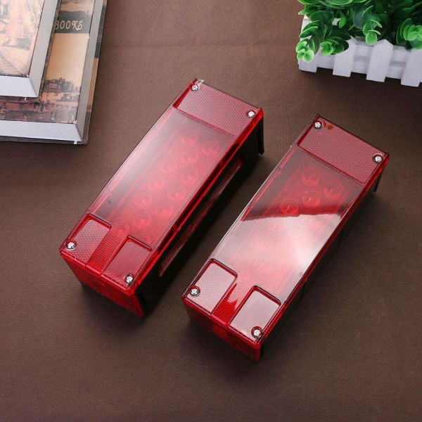 Left+Right LED Red Trailer Boat Rectangle Stud Stop Turn Tail Lights