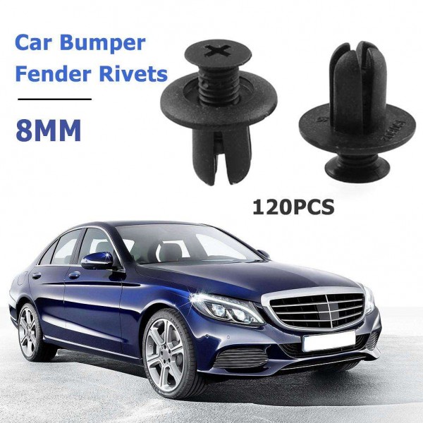 120pcs 8mm Hole Car Bumper Fender Push Pin Clips Plastic Fastener Rivets