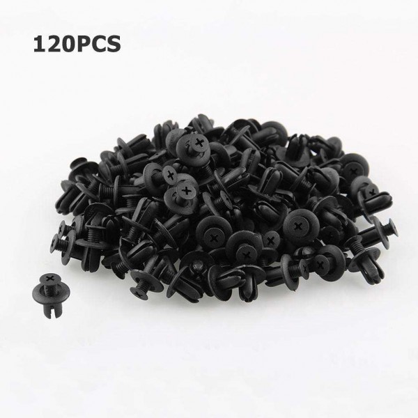 120pcs 8mm Hole Car Bumper Fender Push Pin Clips Plastic Fastener Rivets