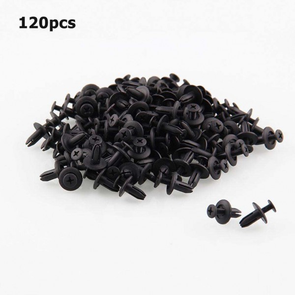 120pcs 6mm Hole Car Bumper Fender Push Pin Clips Plastic Fastener Rivets