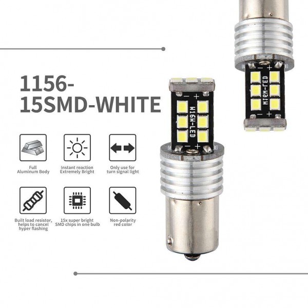 2pcs 1156 White LED 15SMD Turn Signal Tail Light Saving-energy Reverse Lamp