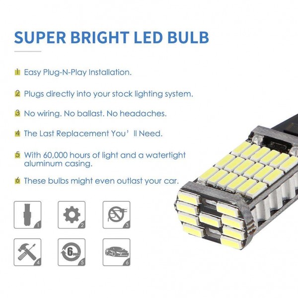 1pc T15 W16W 45 SMD4014 LED Car Reverse Turn Signal Braking Light Bulb